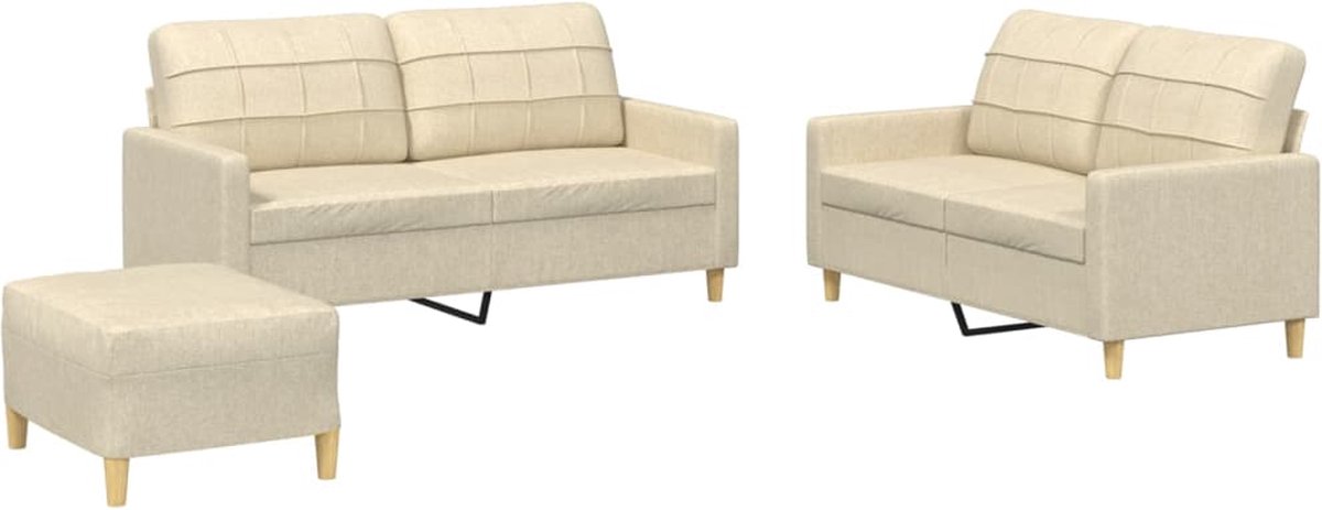 Vidaxl 3-teiliges Lounge-Set, Stoffbezug, Cremefarben