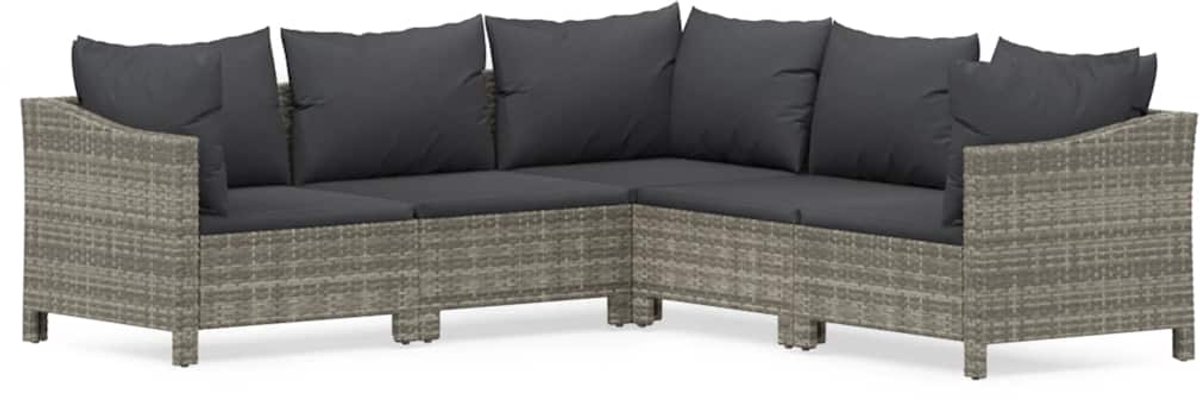 Vidaxl 5-Cz. Garten-Sitzgruppe, Kissen, Grau, Rattan PE