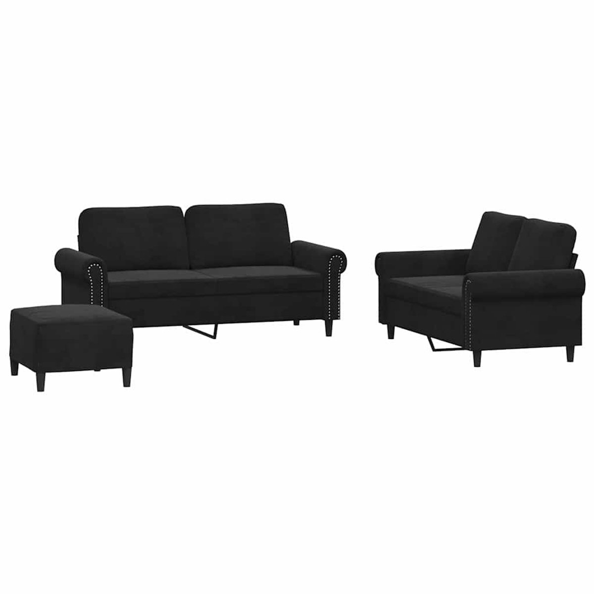 Vidaxl 3-teiliges Lounge-Set, mit Samt bezogen, Schwarz