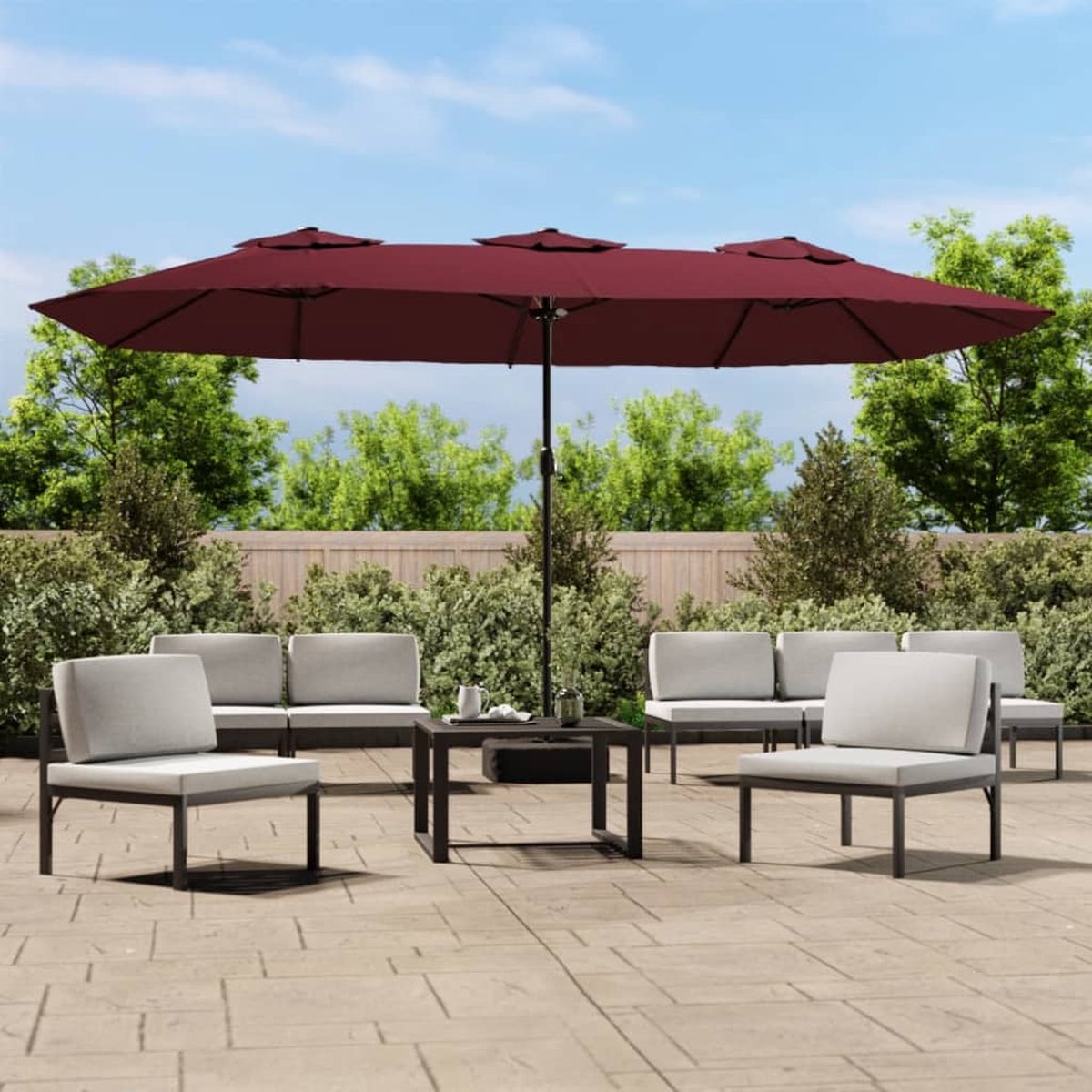 Vidaxl Doppel-Gartenschirm mit LED, Bordeauxrot, 449 x 245 cm