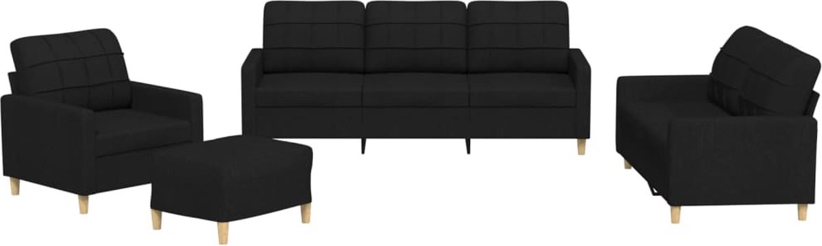 Vidaxl 4-teiliges Lounge-Set, Stoffbezug, Schwarz