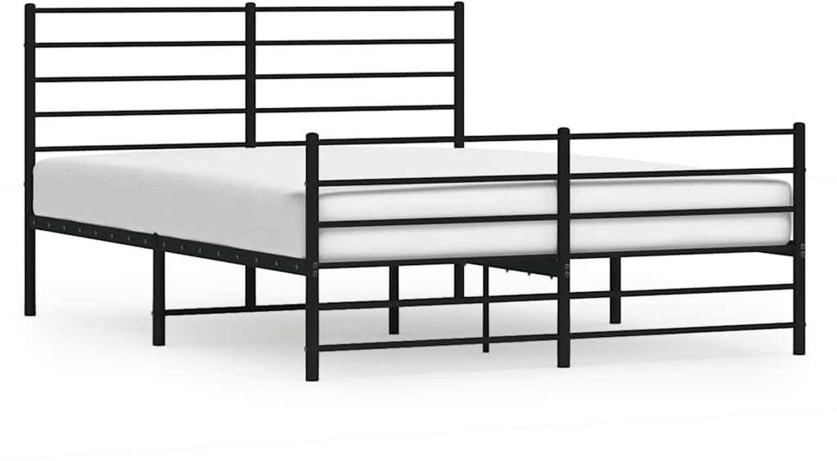 Vidaxl Metallbettgestell Mit Kopfteil Und Fußteil, Schwarz, 135X190Cm