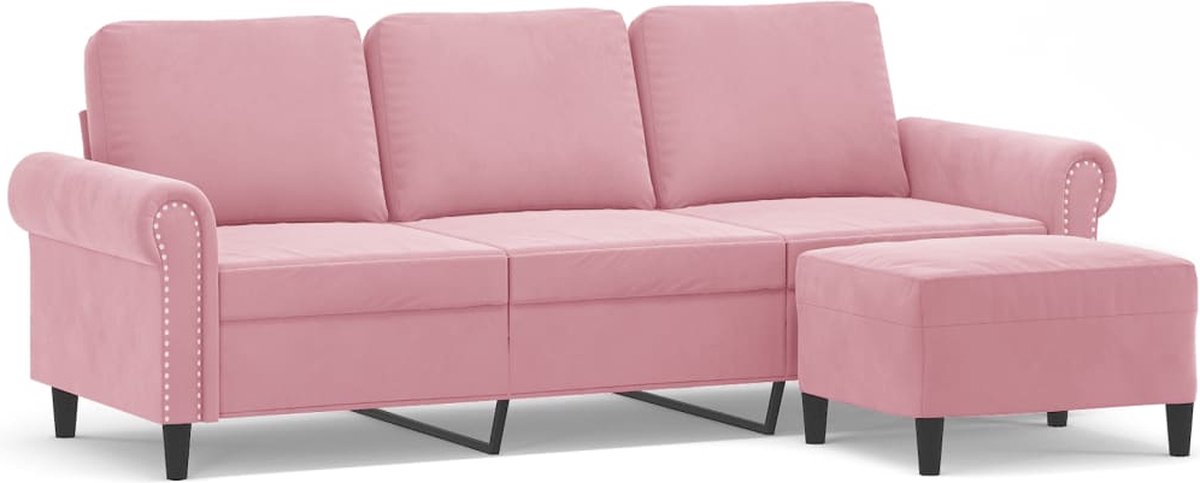 Vidaxl 3-Sitzer Sofa mit Hocker, Rosa, 180 cm, Mit Samt
