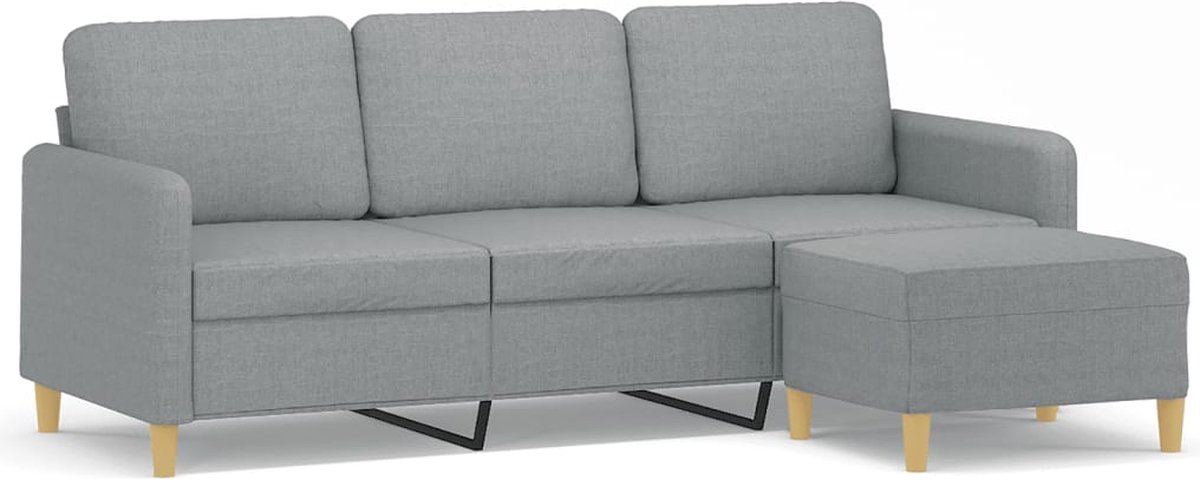 Vidaxl 3-Sitzer Sofa mit Hocker, Hellgrau, 180 cm, Stoff