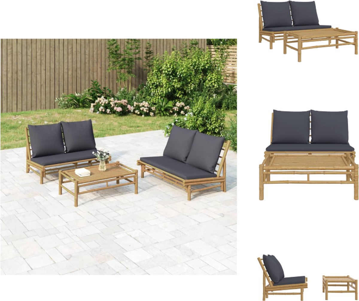 Vidaxl 2-Cz. Gartenmöbel-Set, Dunkelgraue Kissen, Bambus