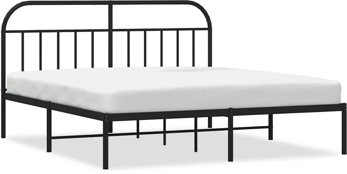Vidaxl Metall-Bettgestell Mit Kopfteil, Schwarz, 180X200 Cm