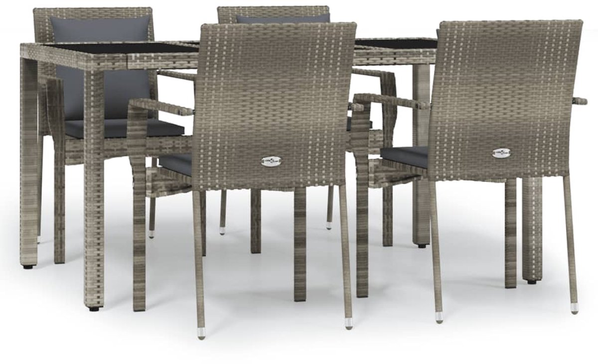 Vidaxl 5-Cz. Gartenmöbel-Set mit Kissen, Grau, PE-Rattan