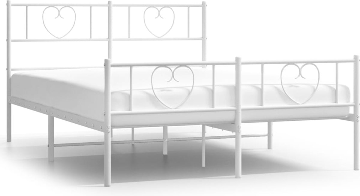 Vidaxl Metall-Bettgestell mit Kopfteil und Fußteil, Weiß, 140x200 cm