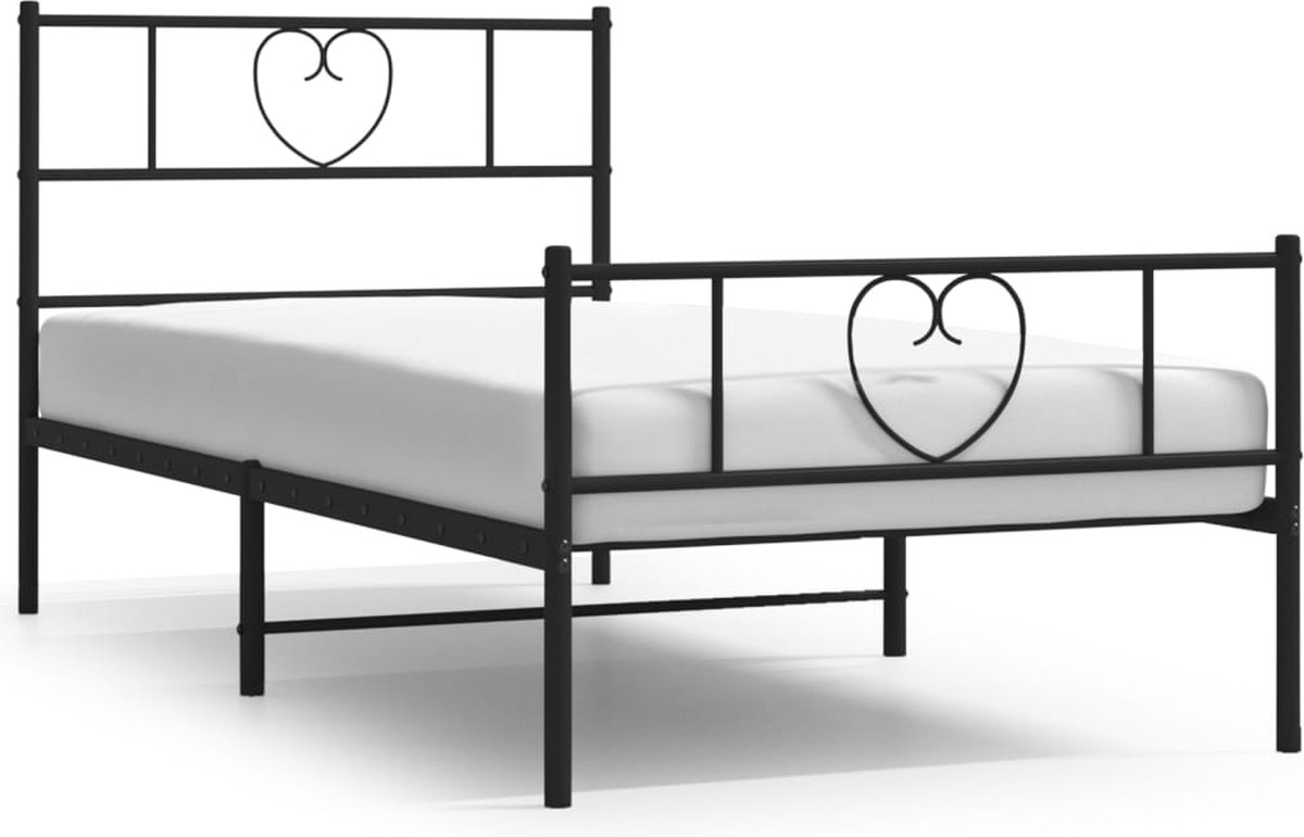 Vidaxl Metall-Bettgestell Mit Kopfteil Und Fußteil, Schwarz, 100X200Cm