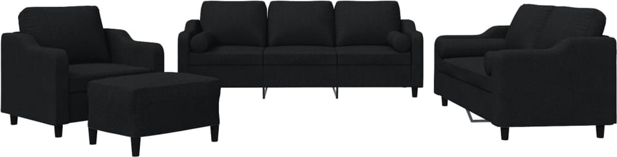 Vidaxl 4-Cz. Ausstattung Wohnzimmer mit Kissen, Schwarz, Stoff