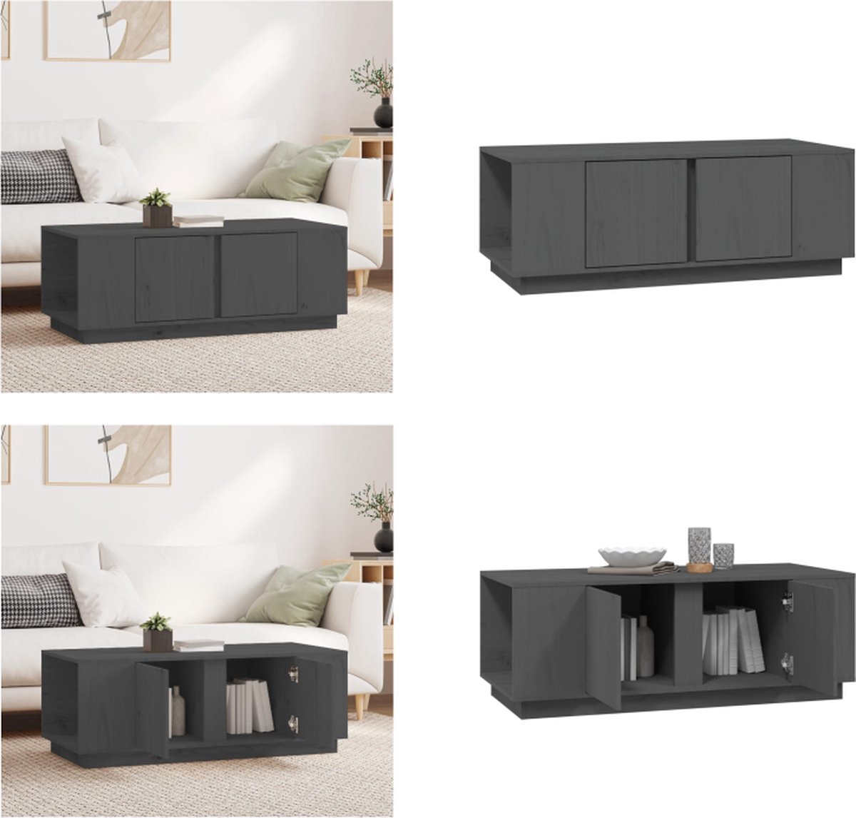 Vidaxl Couchtisch, Grau, 110X50X40 Cm, Massives Kiefernholz