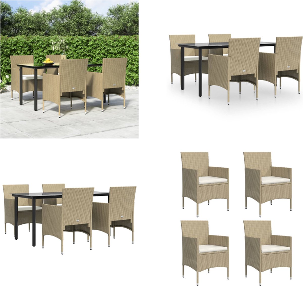 Vidaxl 5-teiliges Gartenmöbel-Set mit Kissen, Beige-Schwarz