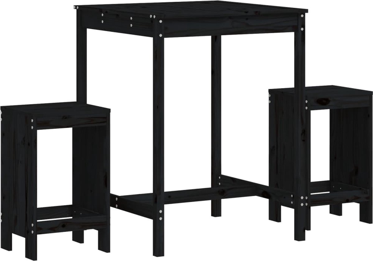 Vidaxl 3-Cz. Garten-Bartisch-Möbelset, Schwarz, Kiefernholz