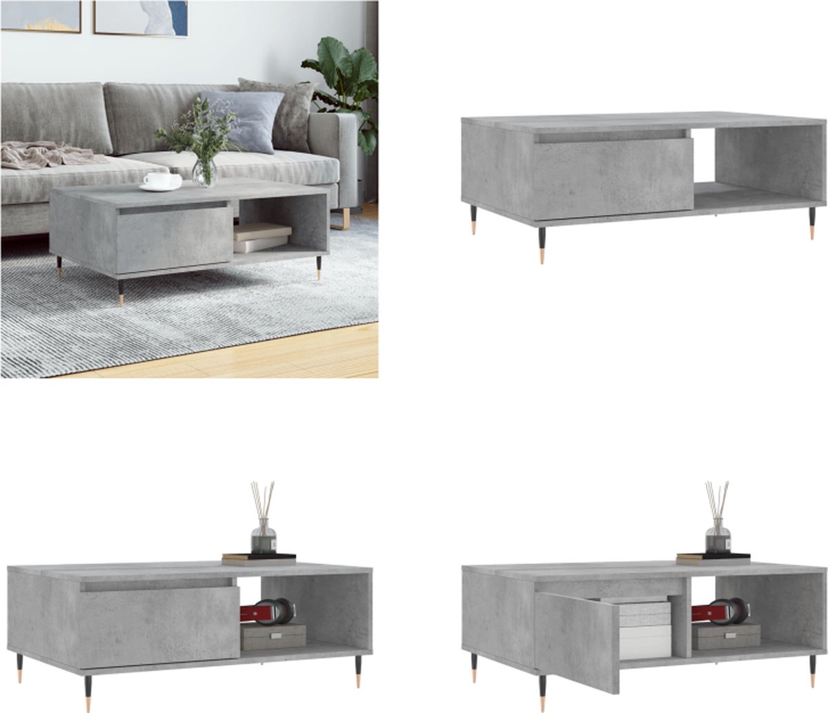 Vidaxl Couchtisch, Beton Grau, 90x60x35 cm