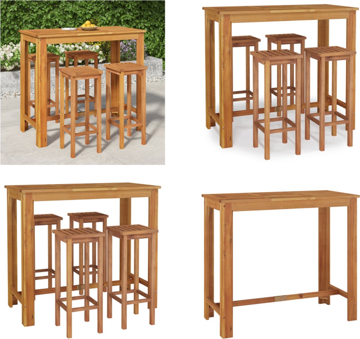 Vidaxl 5-Cz. Garten-Bartisch-Set, Massives Akazienholz
