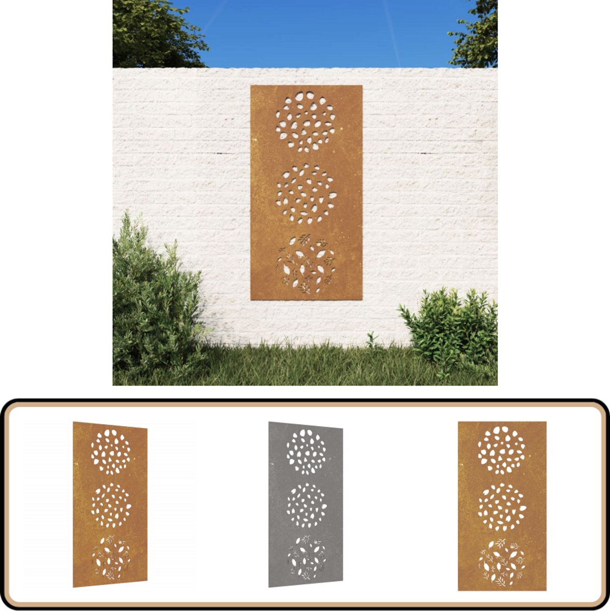 Vidaxl Garten-Wanddekoration, 105x55 cm, Cortenstahl, Blätter
