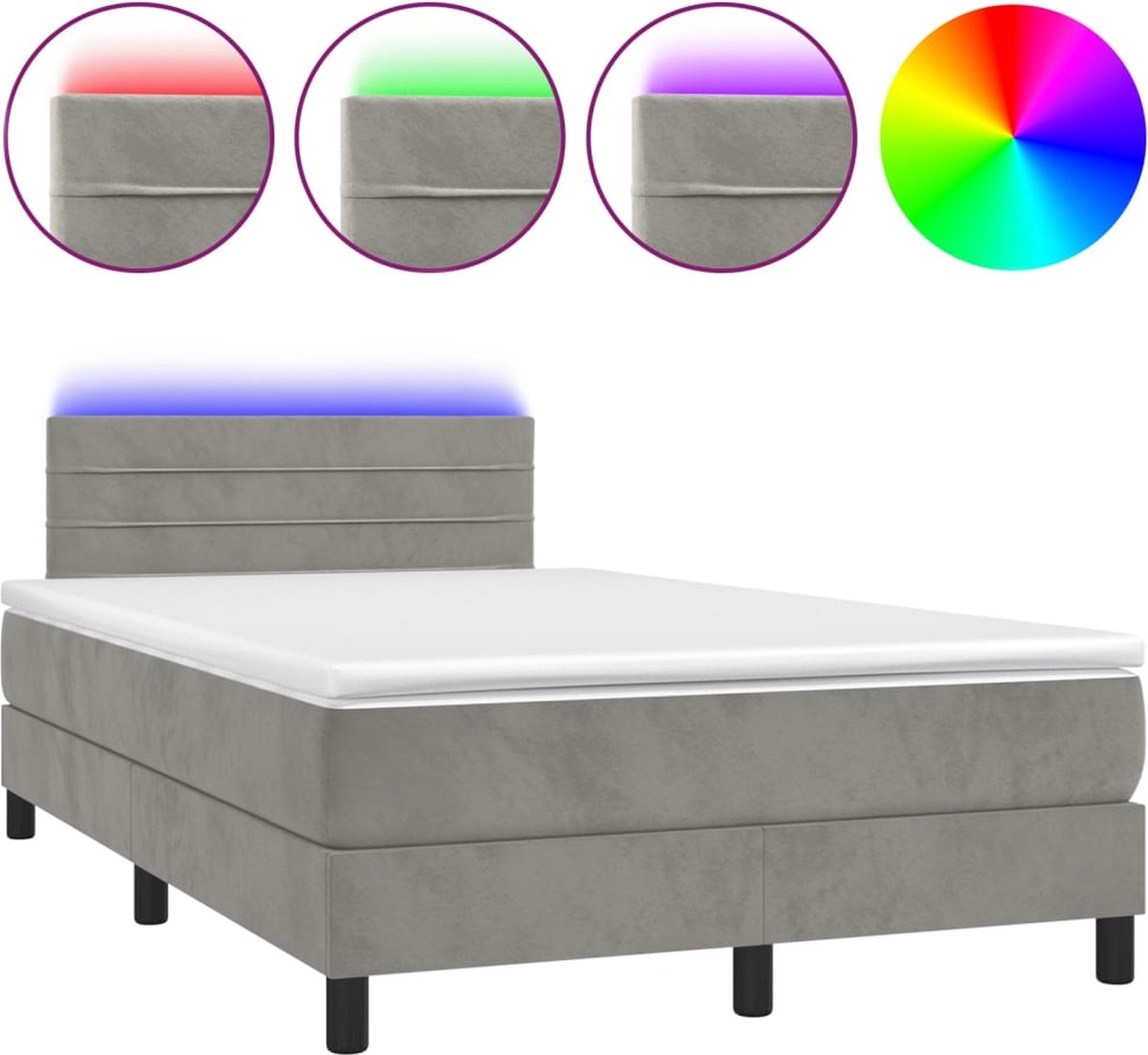 Vidaxl Kontinentalbett Mit Matratze Und LED, Grau 120X200Cm, Samt