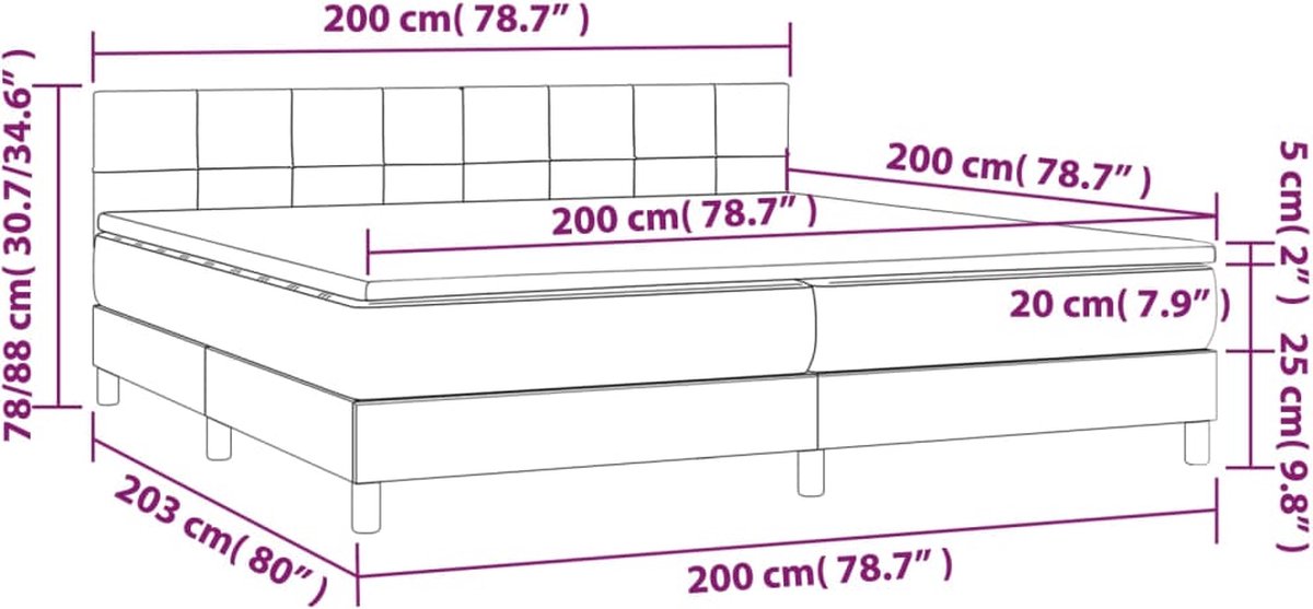 Vidaxl Kontinentalbett Mit Matratze Und LED, Grau 200X200Cm, Samt