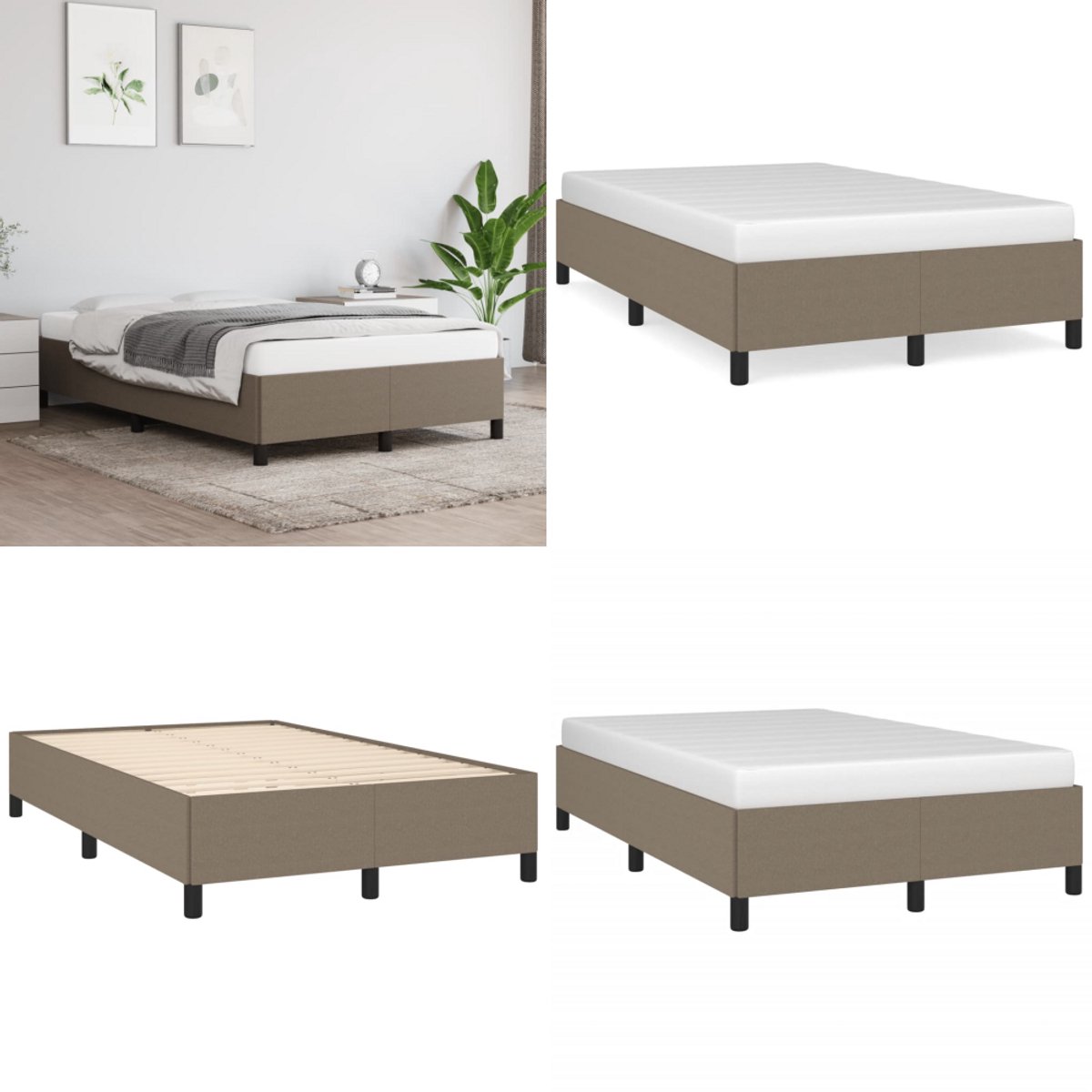 Vidaxl Bettrahmen Ohne Matratze, Taupe, 120X200 Cm, Stoffbezogen