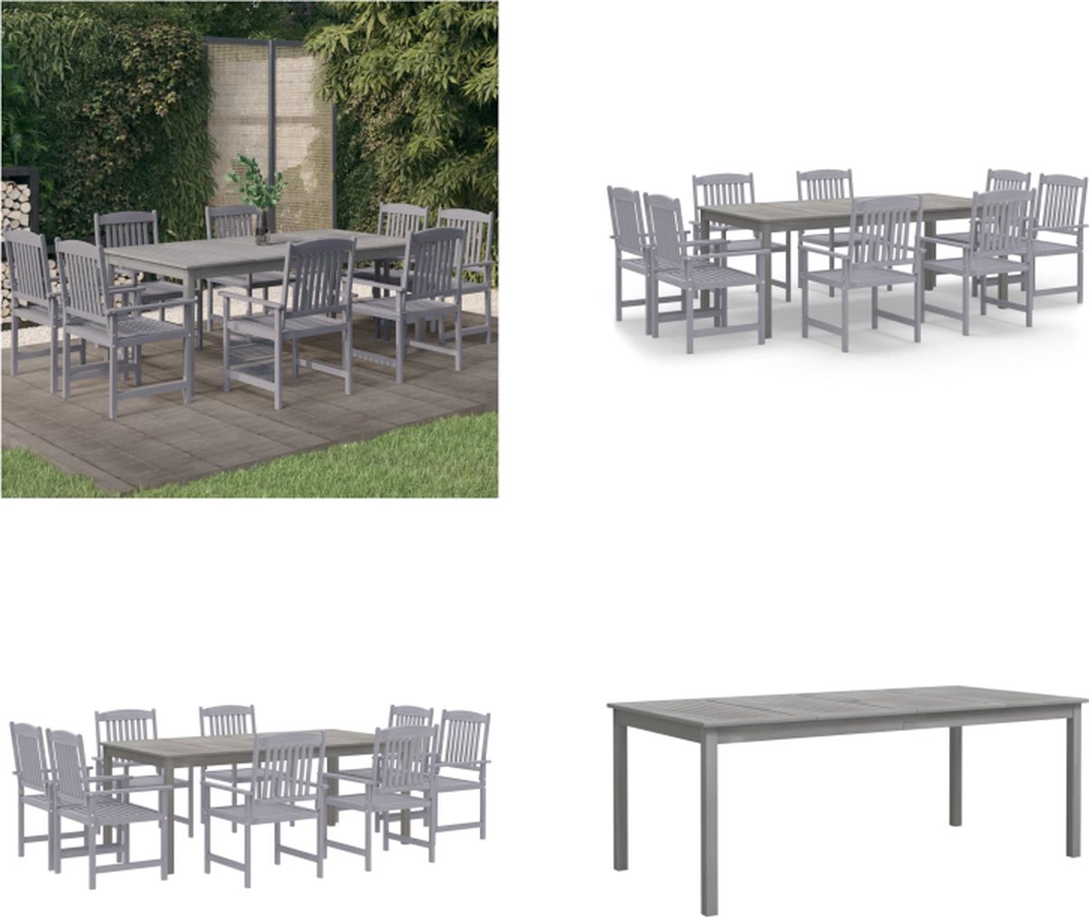 Vidaxl 9-Cz. Gartenmöbel-Set, Massives Akazienholz, Grau