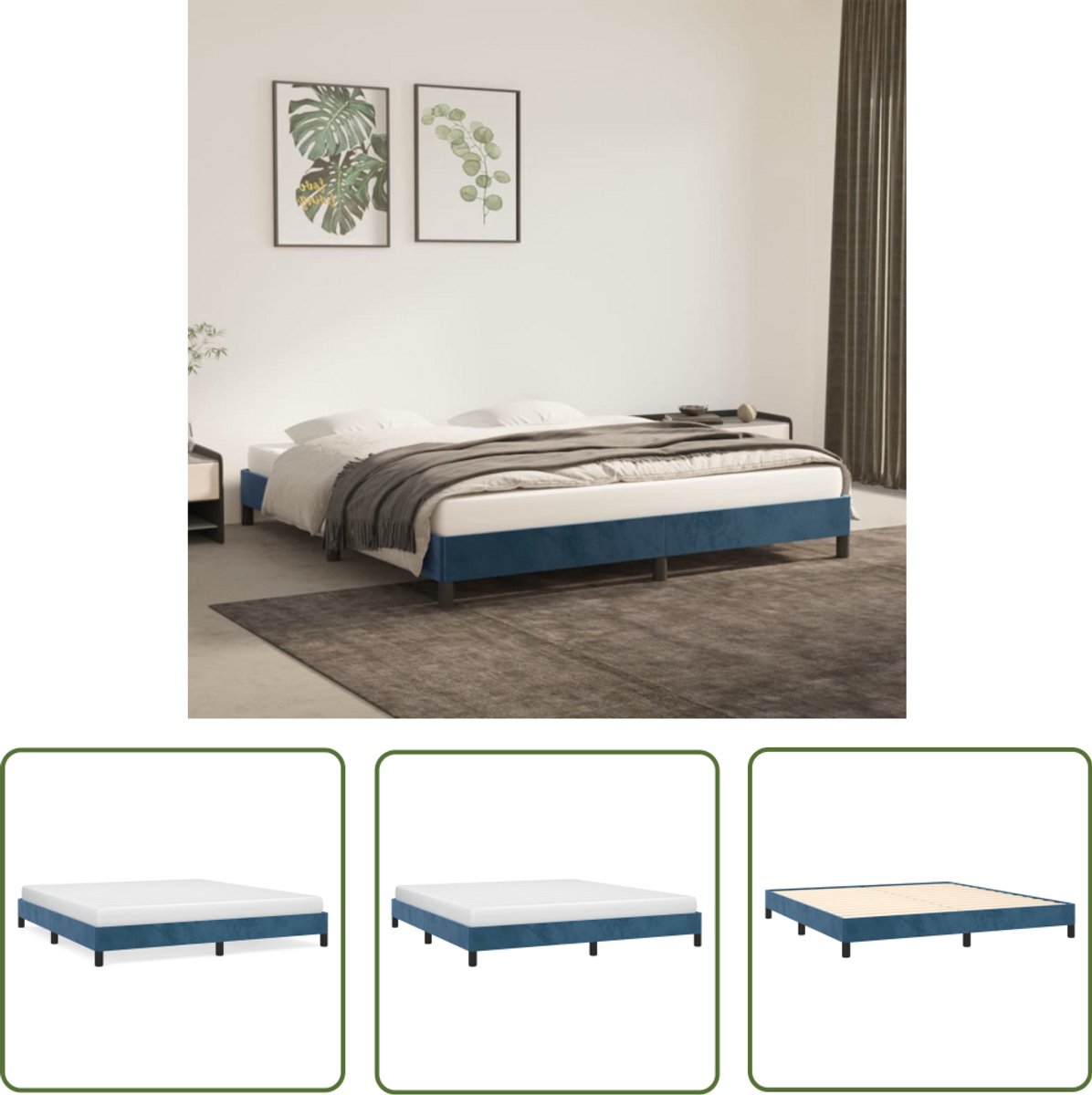 Vidaxl Bettgestell Ohne Matratze, Dunkelblau, 160X200 Cm, Samt