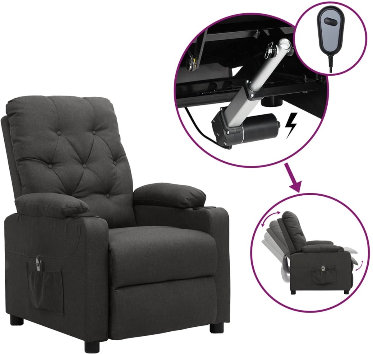 Vidaxl Elektrischer Relaxsessel, Dunkelgrau, Stoffbezogen