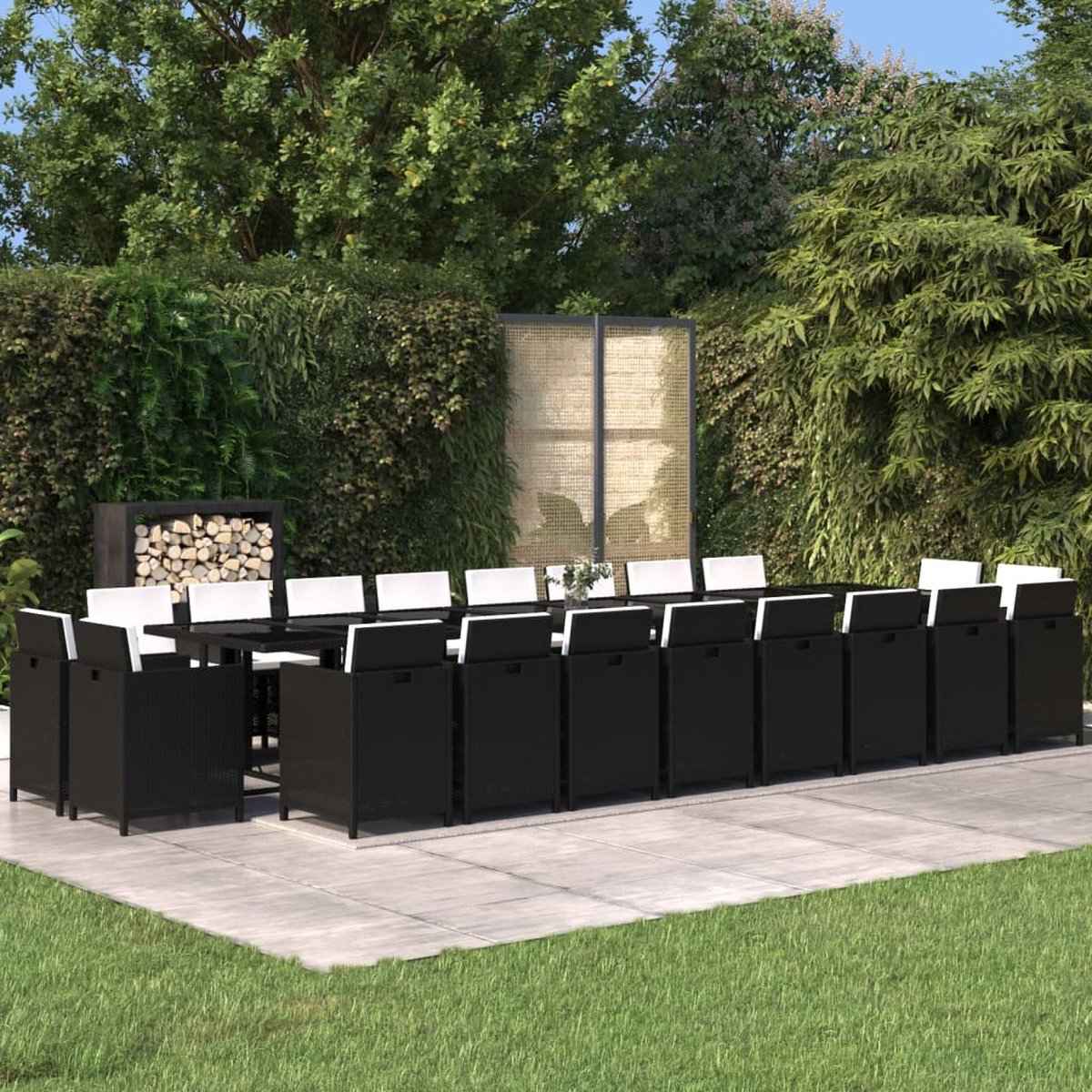 Vidaxl 21-Cz. Gartenmöbel-Set mit Kissen, Polyrattan, Schwarz