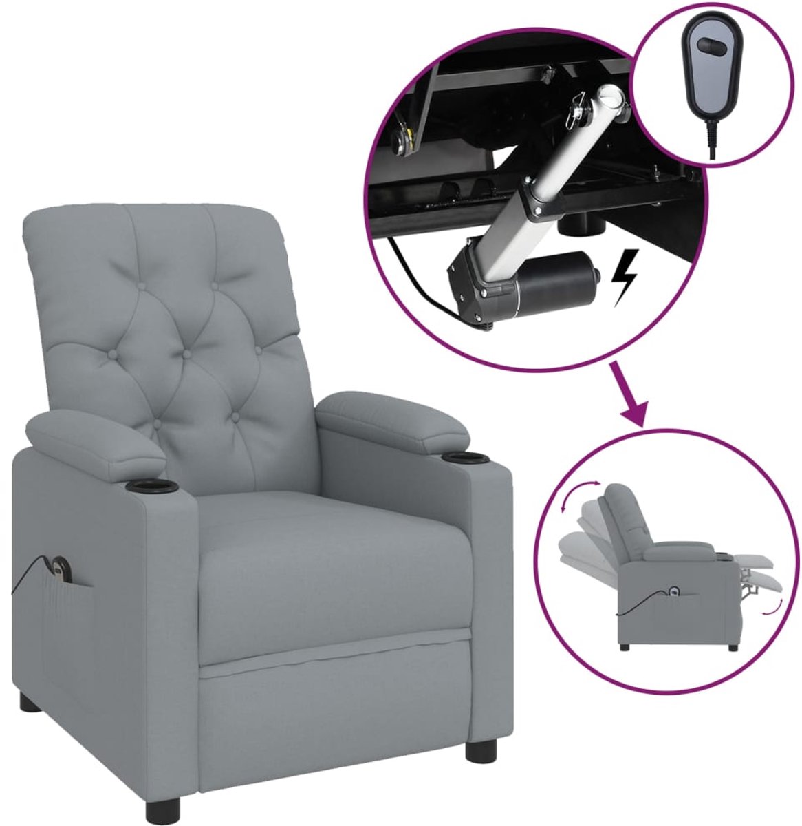 Vidaxl Elektrischer Relax-Sessel, Hellgrau, Stoffbezogen