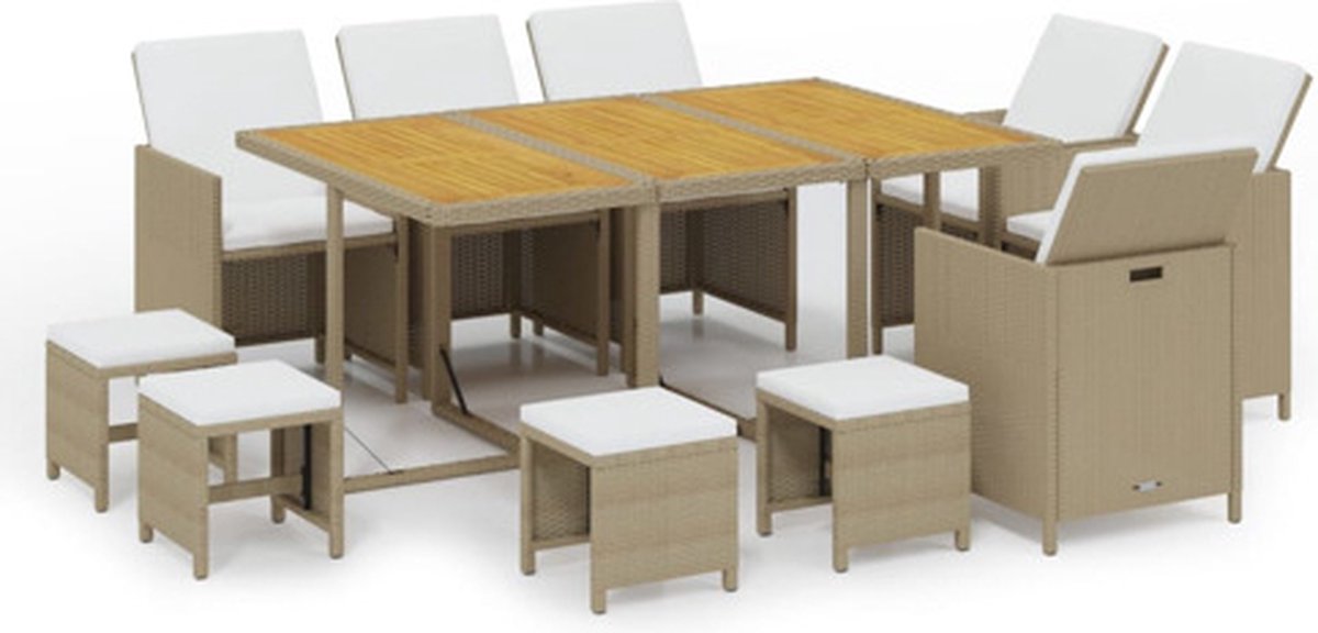 Vidaxl 11-Cz. Gartenmöbel-Set mit Kissen, Polyrattan, Beige