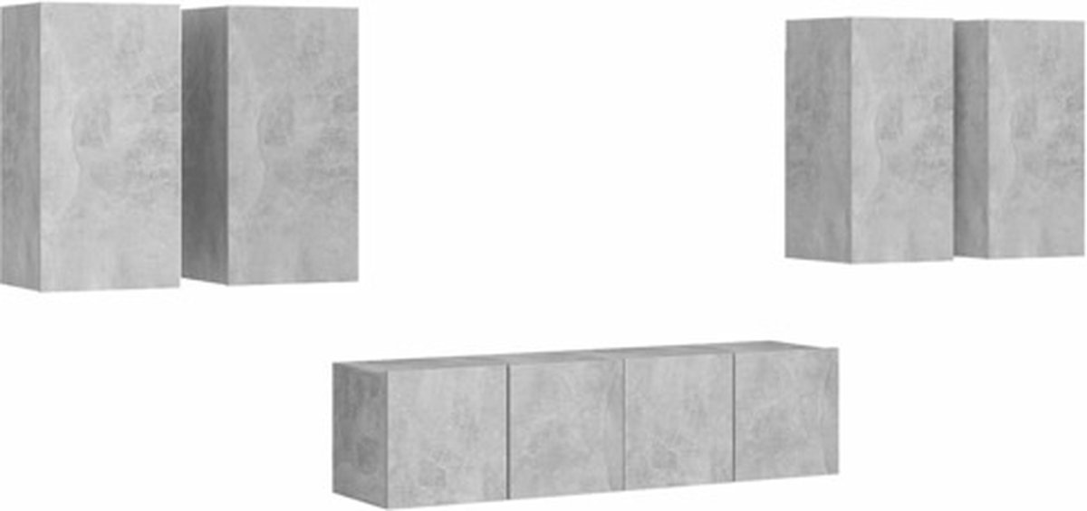 Vidaxl 6-Cz. TV-Schrank-Set, Beton-Grau, Holzwerkstoff