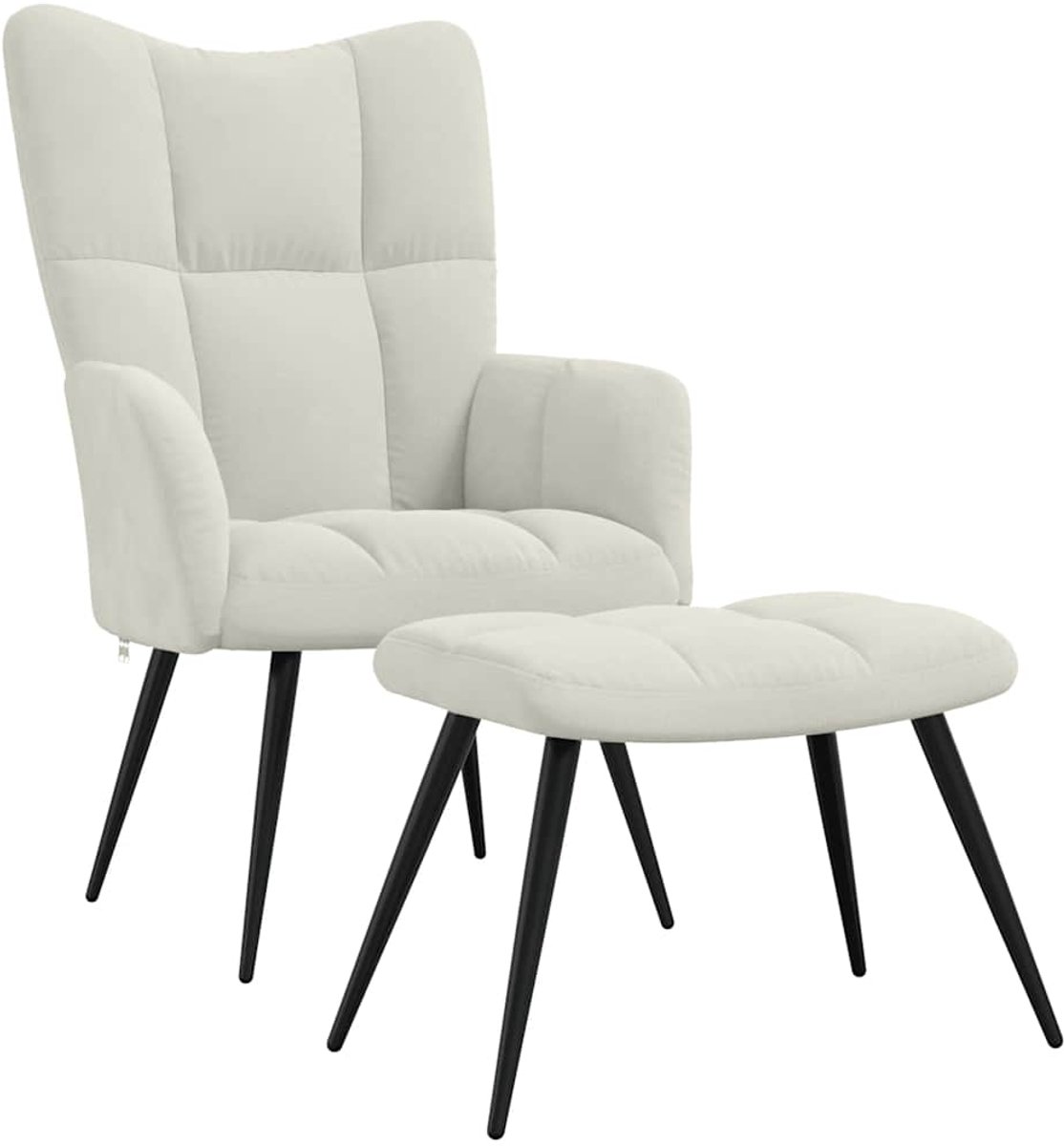 Vidaxl Sessel mit Hocker, Cremefarben, Mit Samt bezogen