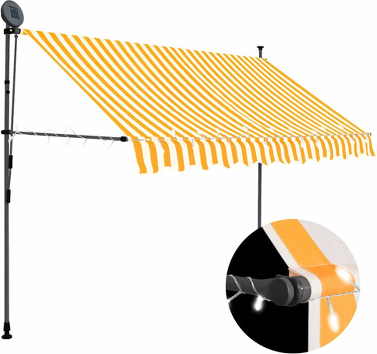 Vidaxl Handaufrollbare Markise mit LED, 300 cm, Weiß-Orange