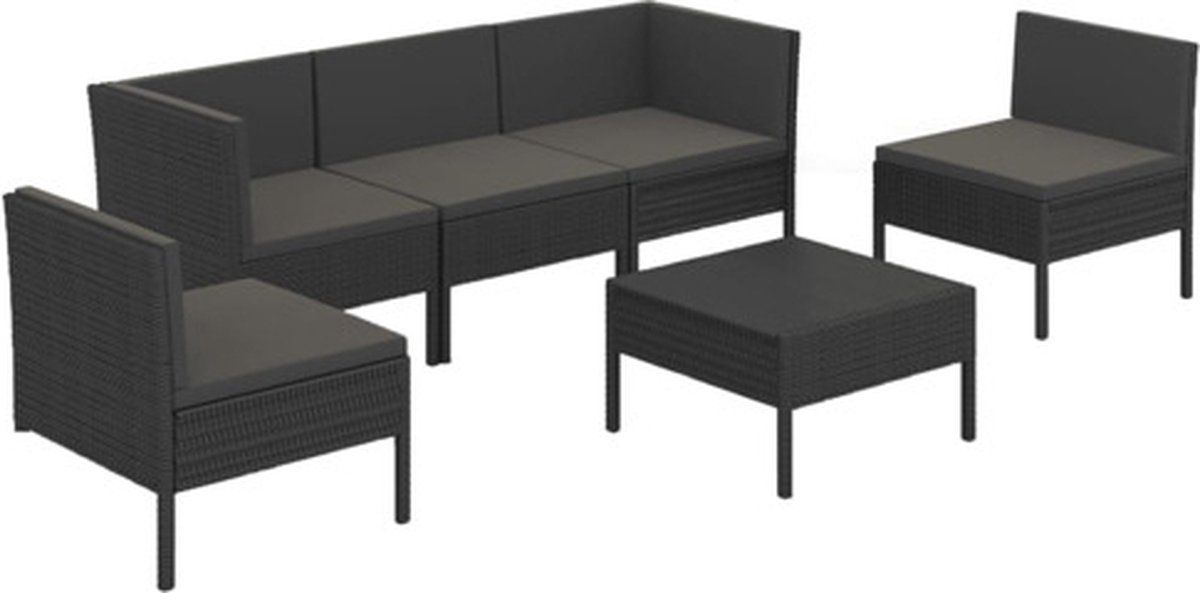 Vidaxl 6-Cz. Garten-Sitzgruppe, Kissen, Schwarzer PE-Rattan