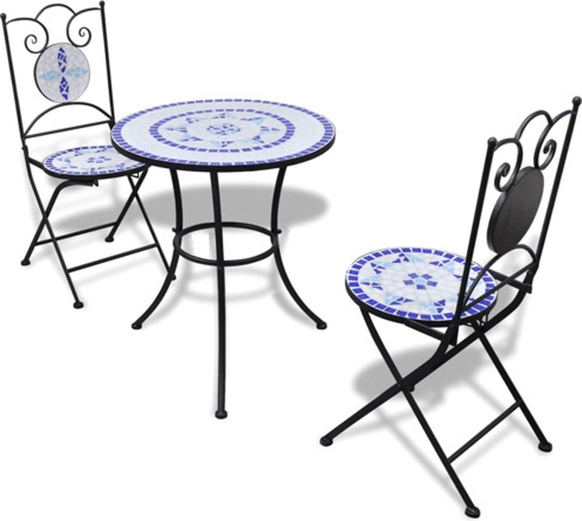 Vidaxl 3-Cz. Bistro-Möbelset mit blau-weißer Mosaikfliese
