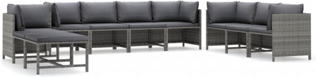 Vidaxl 10-Cz. Garten-Sitzgruppe, Kissen, Grauer PE-Rattan