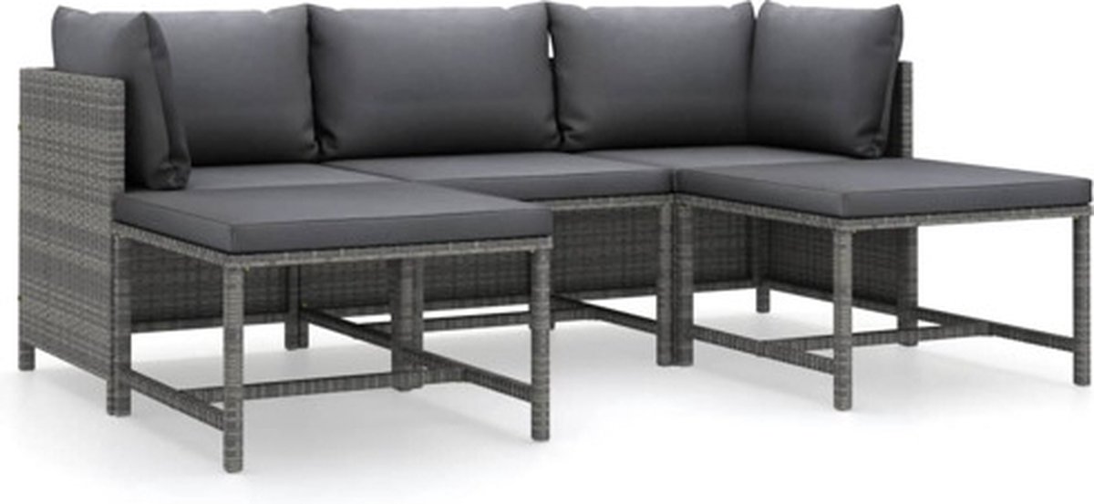 Vidaxl 5-Cz. Garten-Sitzgruppe, Kissen, PE-Rattan, Grau