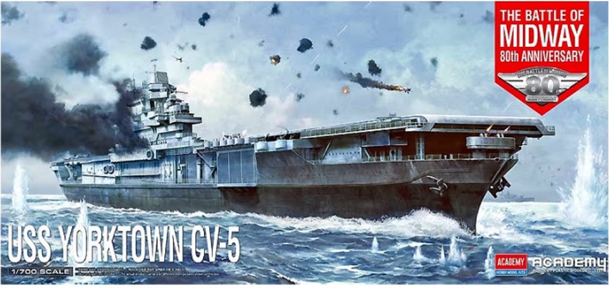 Academy 1/700 Maßstab US Navy Flugzeugträger CV-5 Yorktown Midway Operation Plastikmodellbausatz 14229