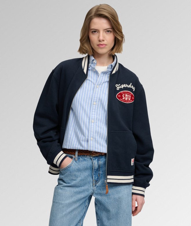 Superdry Damen Country Club Jersey Bomberjacke Navy - Größe: 44
