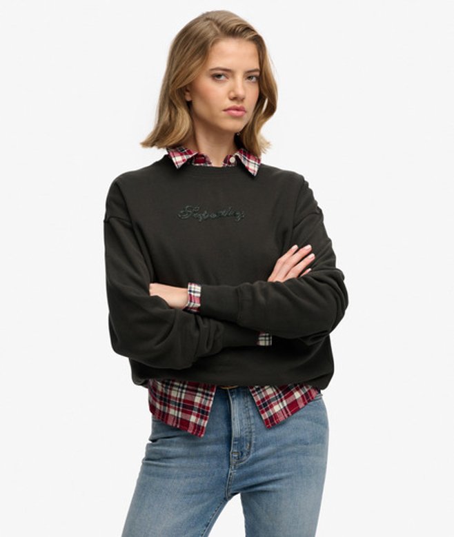 Superdry Damen Script Brand Sweatshirt mit Lockerer Passform Black - Größe: 34