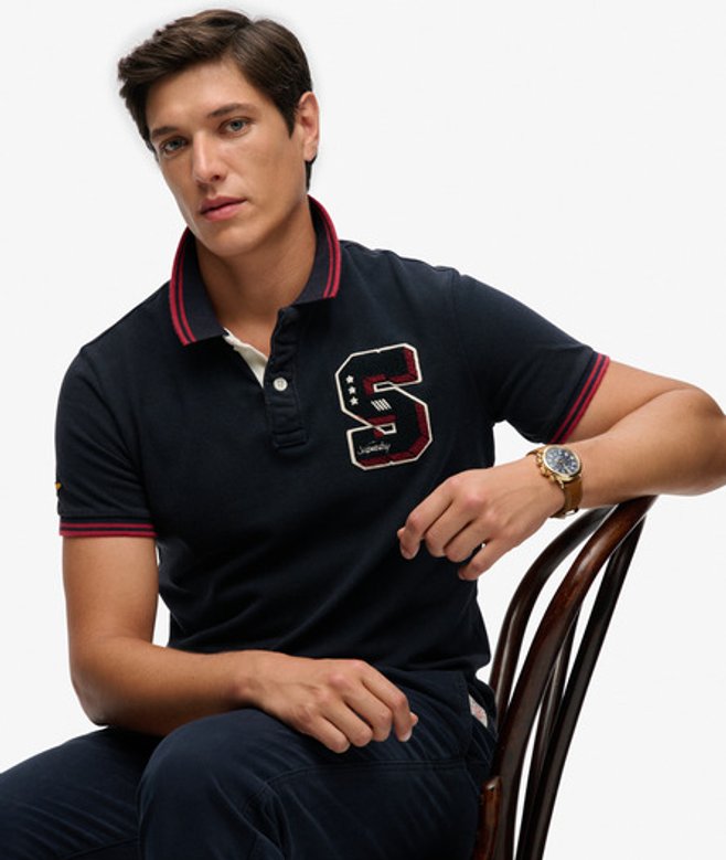 Superdry Herren Vintage Athletic Patch Poloshirt Navy - Größe: Xxxl