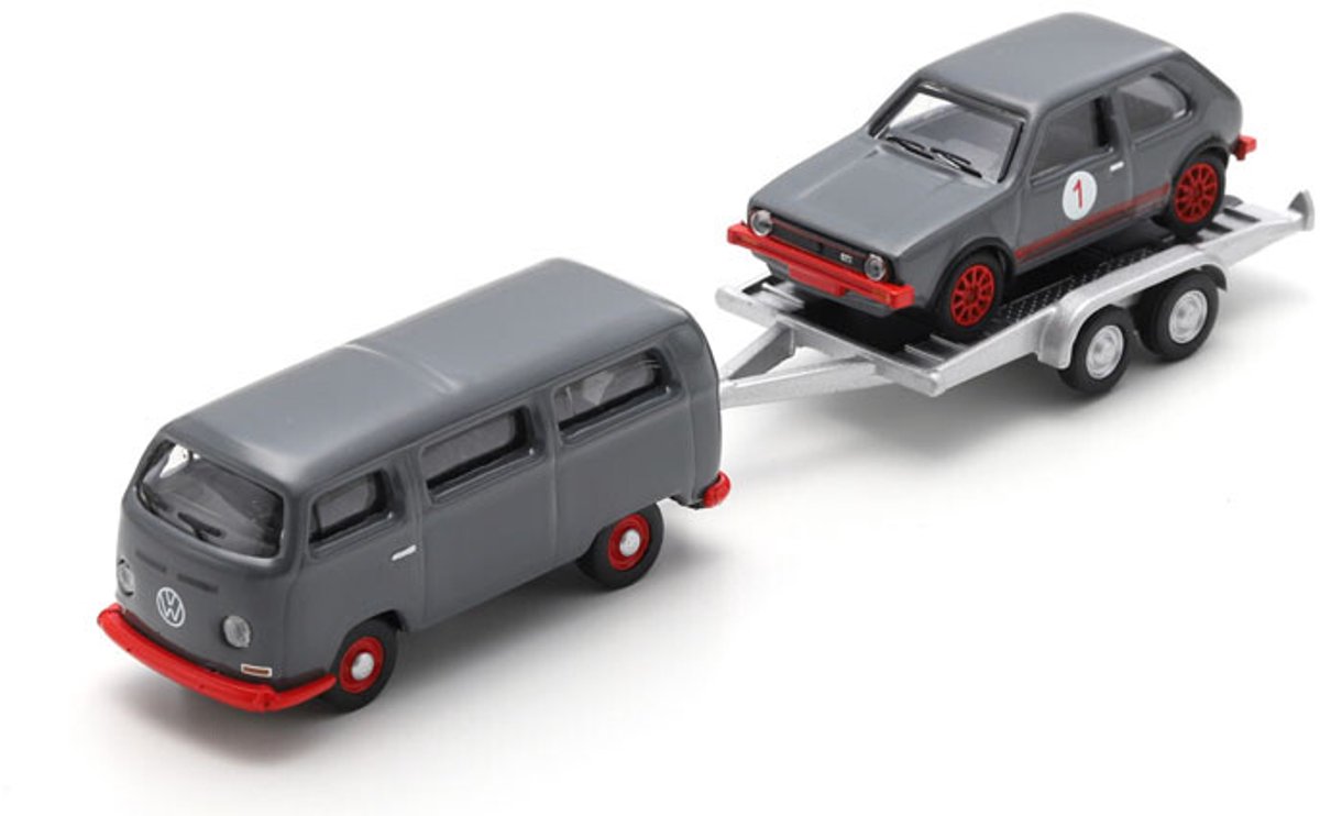 Schuco 1/87 Volkswagen T2 Bus mit Anhänger & Volkswagen Golf I GTI