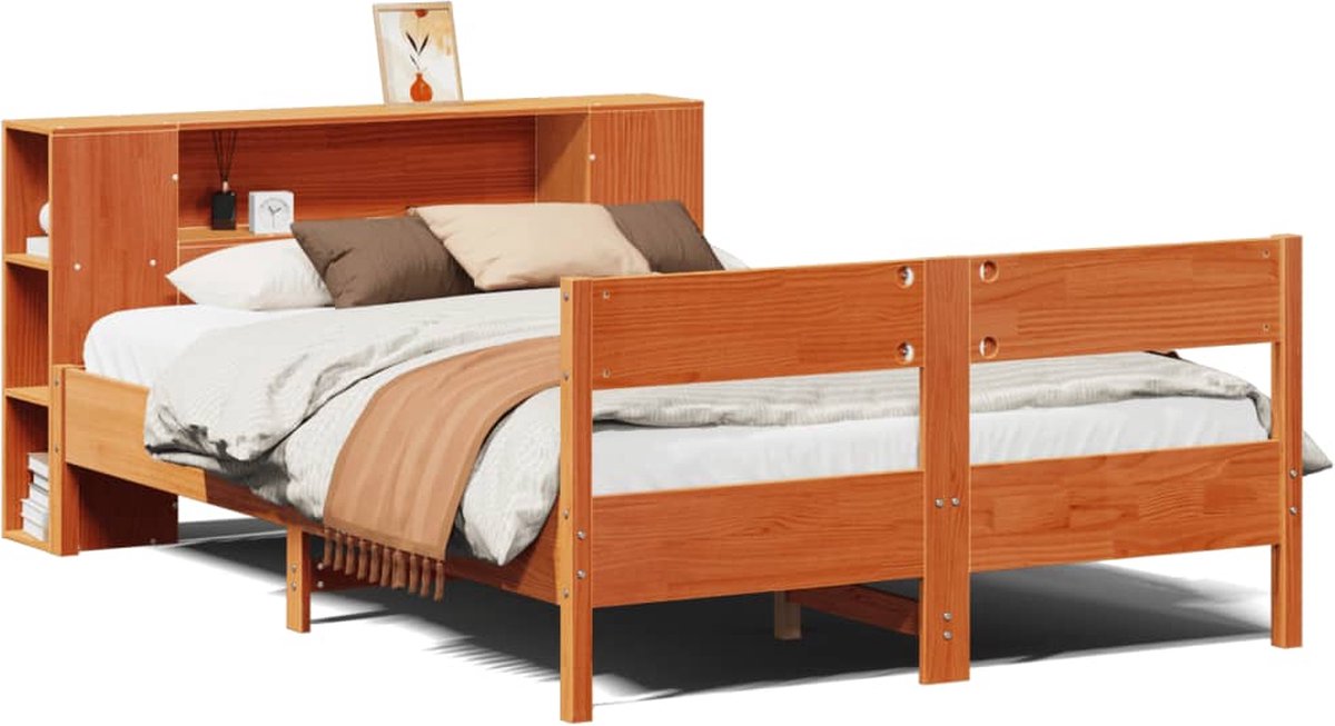 Vidaxl Bett mit Regal, Ohne Matratze, Wachsbraun, 140x190cm, Kiefer