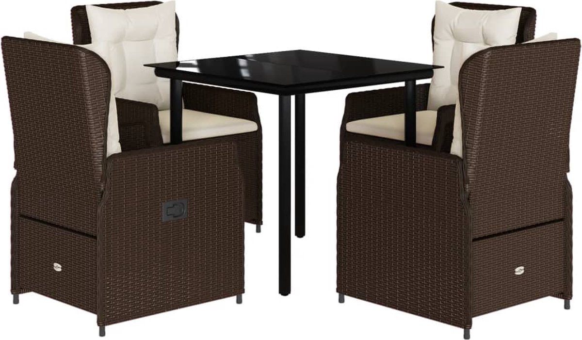 Vidaxl 5-Cz. Gartenmöbel-Set mit Kissen, Braun, Polyrattan