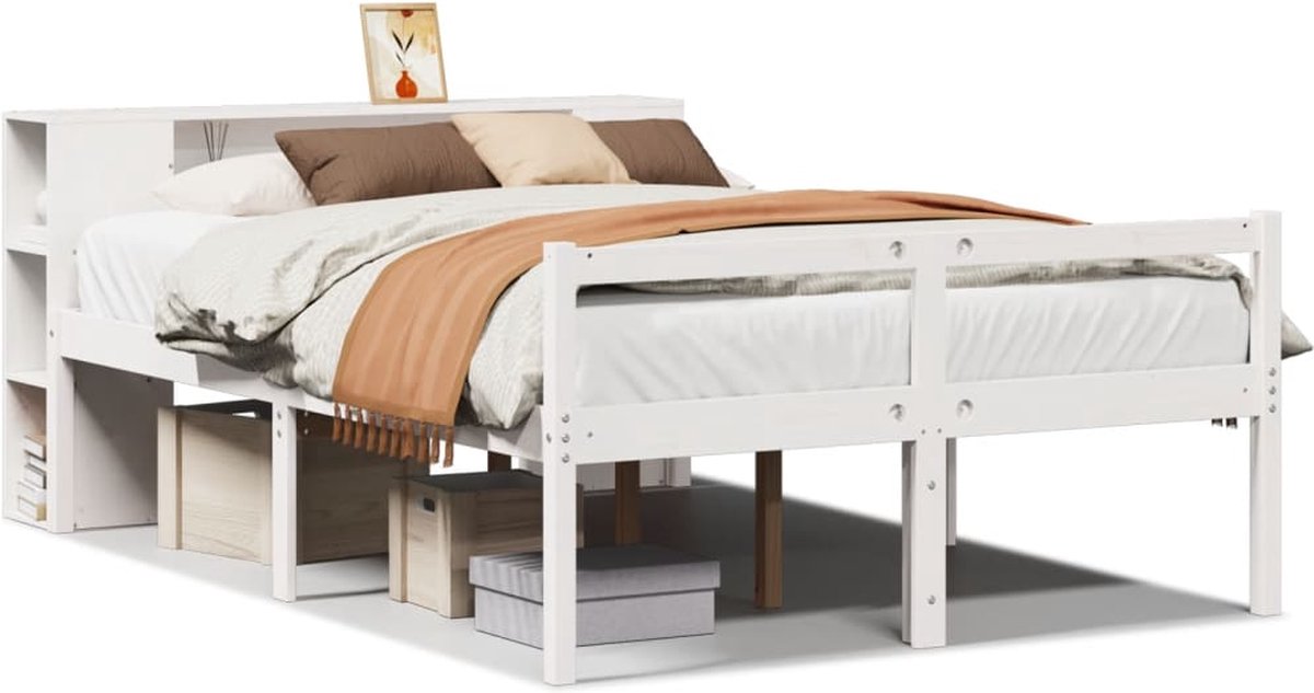Vidaxl Bett mit Regal, Ohne Matratze, Weiß, 150X200 Cm, Kiefer