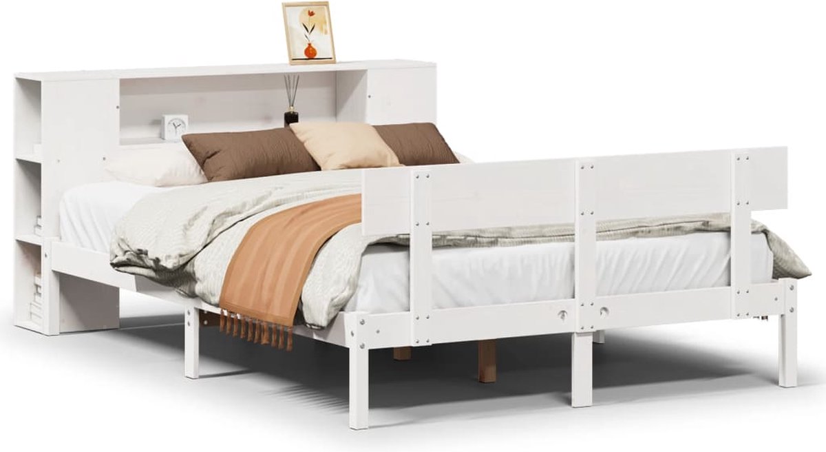 Vidaxl Bett mit Regal, Ohne Matratze, Weiß, 140X190 Cm, Kiefernholz