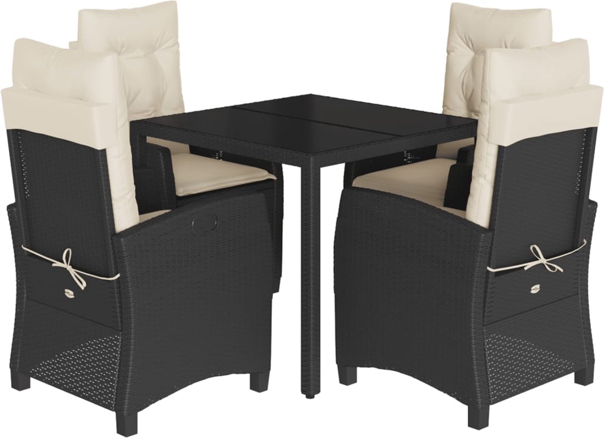 Vidaxl 5-Cz. Gartenmöbel-Set mit Kissen, Schwarz, Polyrattan