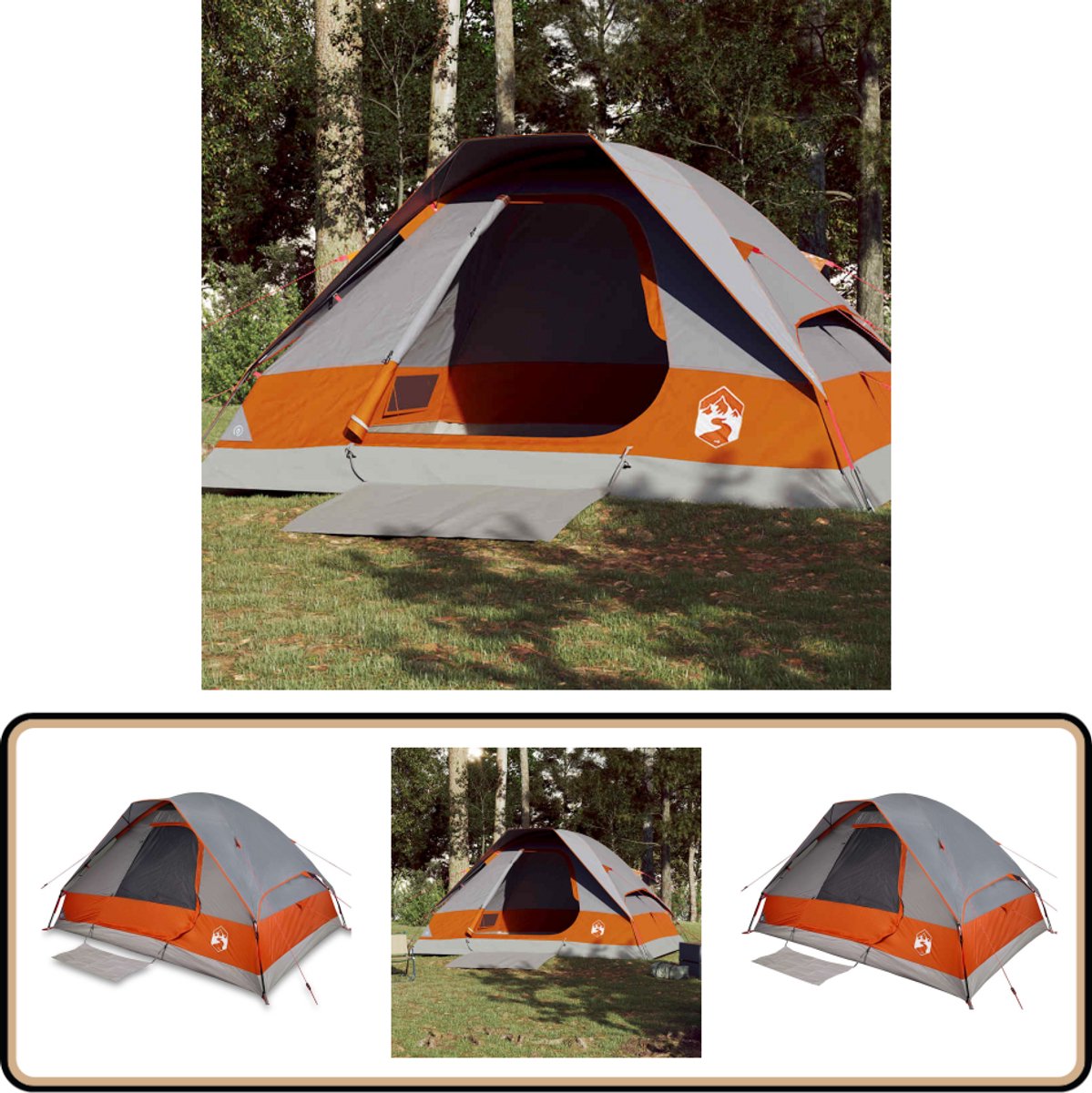 Vidaxl Campingzelt, 4-Personen, Grau-Orange, Wasserdicht