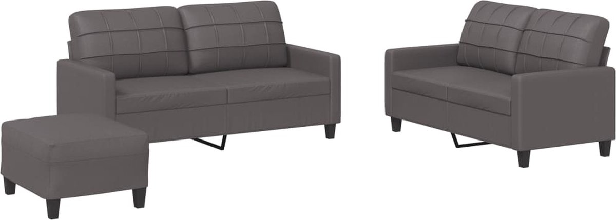 Vidaxl 3-Cz. Sofa-Set mit Kissen, Grau, Kunstleder