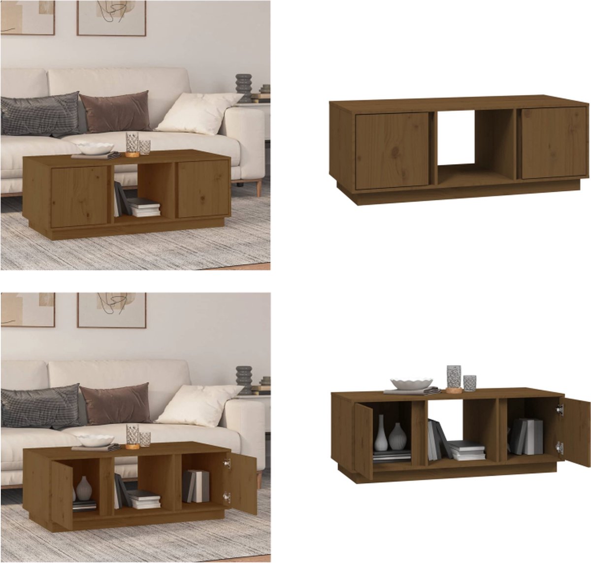 Vidaxl Couchtisch, Honigbraun, 110x50x40 cm, Massives Kiefernholz