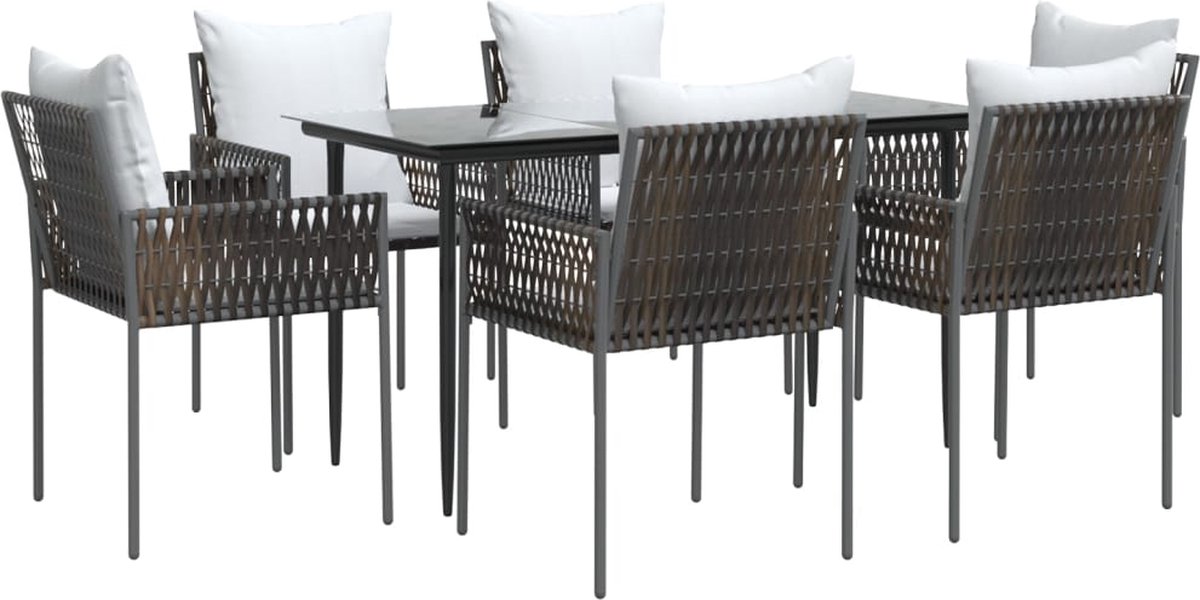 Vidaxl 7-Cz. Gartenmöbel-Set mit Kissen, Polyrattan und Stahl